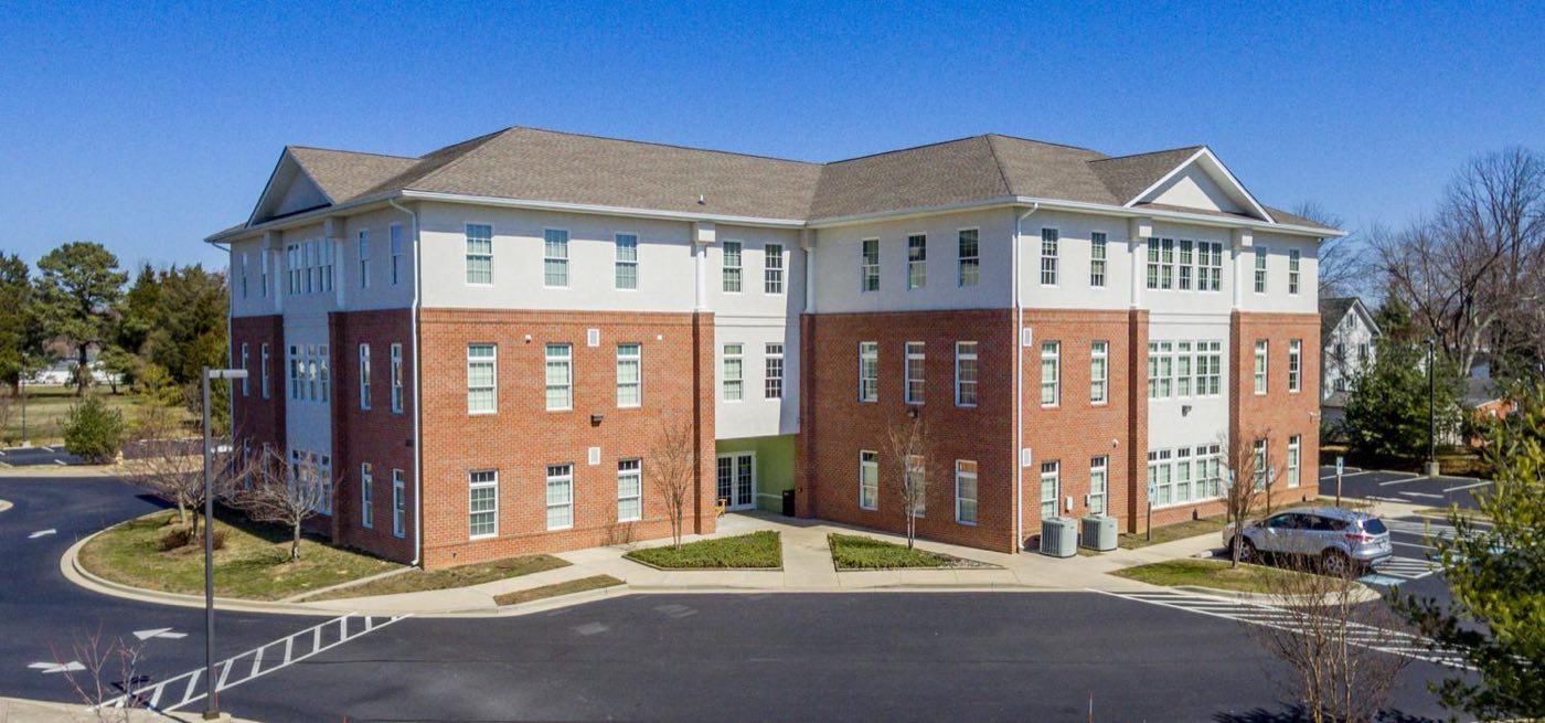 The Boyd Building, a three story brick and stucco medical office building in Leonardtown, Maryland